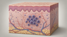 Cutaneous T cell lymphoma cells within skin layers illustrating mycosis fungoides