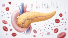 Pancreas with blood cell and molecular signal cues representing early pancreatic cancer screening