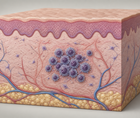 Cutaneous T cell lymphoma cells within skin layers illustrating mycosis fungoides