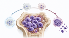 Simplified bone marrow plasma cell cluster illustrating multiple myeloma relapse timing